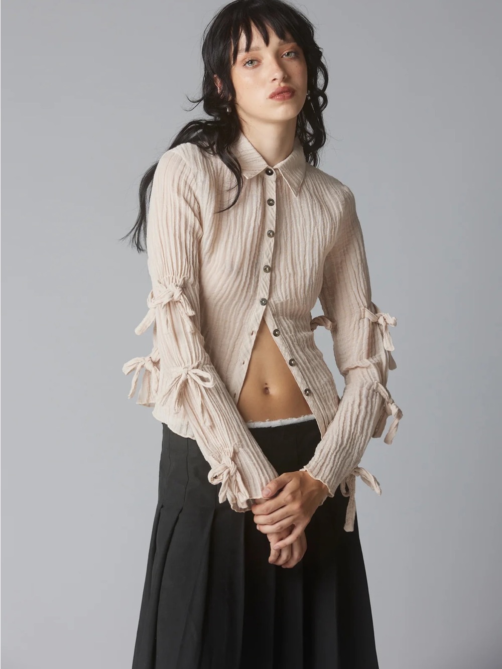 Unif Knot Top in beige gauze grunge whimisgoth size small